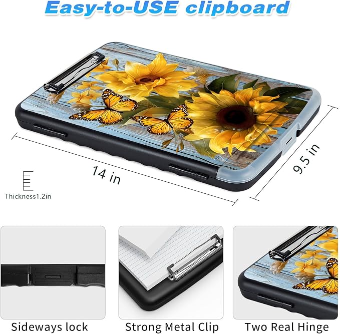 Clipboard with Storage, High Capacity Sunflower Butterfly Storage Clipboard - Image 3