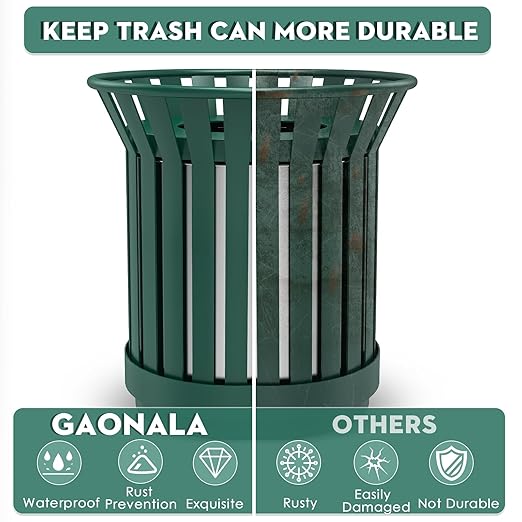 25.2IN Round Large Outdoor Trash Can, Heavy Duty Metal Slatted Garbage Can Outdoor, All Weather Resistant Commercial Garbage Cans, Waste Receptacle in Park, Beach, Patio, Green-DeskLoop Office