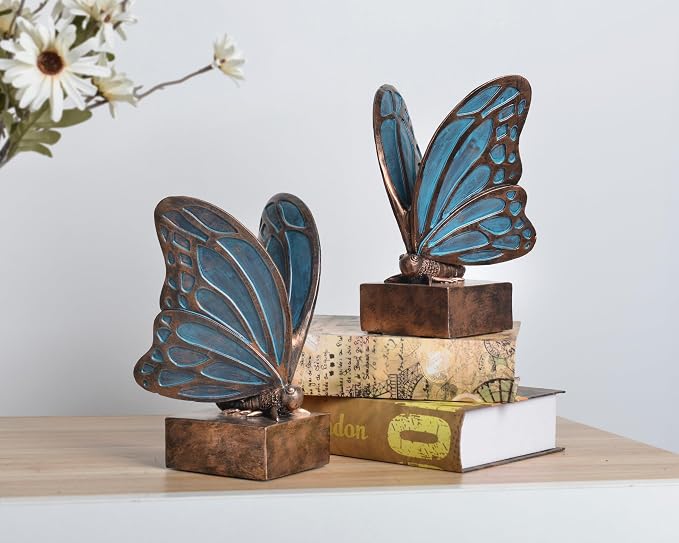 Vintage Blue Butterfly Bookends, Resin Book Ends - Image 4