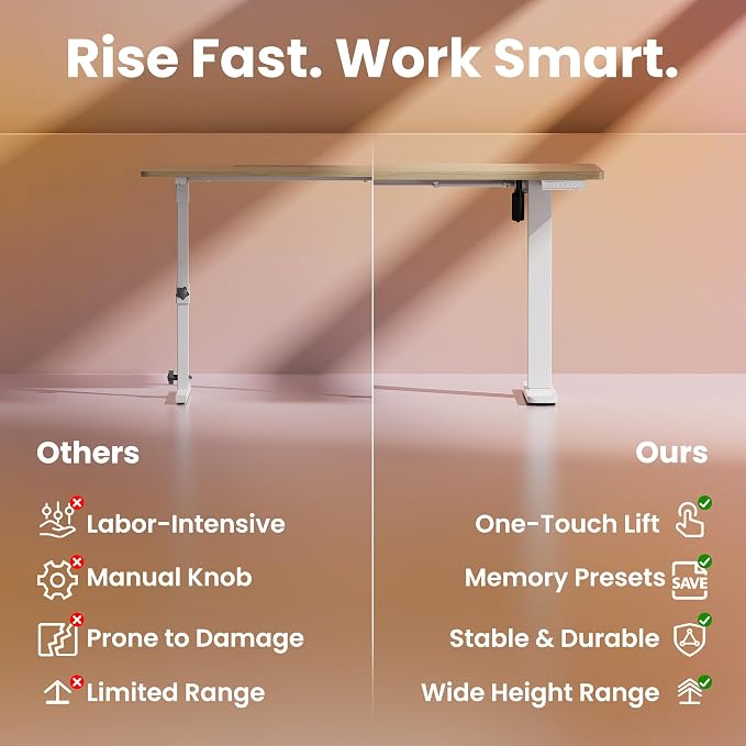 HUANUO 63 x 28 inch Electric Standing Desk Adjustable Height, 4 Memory Height - Image 6