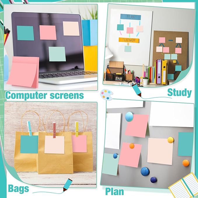 Fainne 24 Pack Sticky Notes Bulk Back to School Supplies Self Stick Note Pads Paper Memo for Office First Day of School Student Teacher Essentials (3x3inch,Fresh Color)-DeskLoop Office