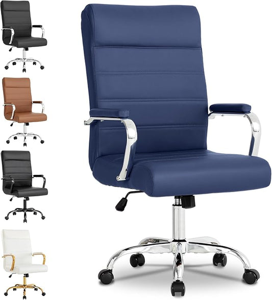 Modern Office Desk Chair, Conference Room Chairs, High Back Ergonomic Home ofiice Chair, Adjustable Height Swivel Executive Computer Chair with Padded Seat and Armrest (Blue)-DeskLoop Office
