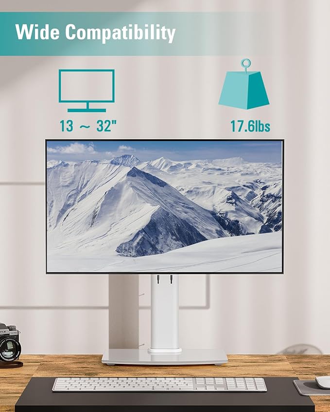 MOUNT PRO Single Monitor Stand Fits Max 32 inch Screen, Free-Standing Computer Desk Stand, Display Mount with Height Adjustable, Swivel, Tilt, Rotation, VESA Monitor Stand 100x100, White-DeskLoop Office