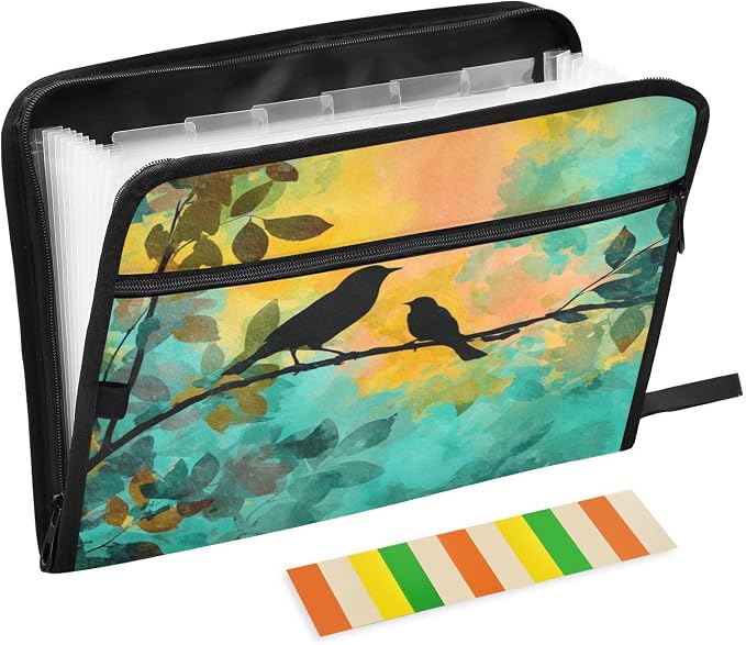 Black Bird Orange Green Accordion File Organizer Expanding Document Folder by Unknown