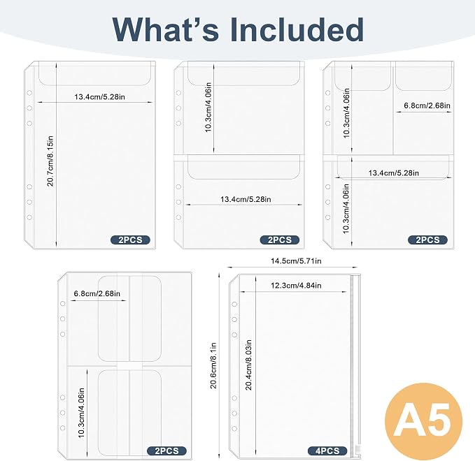 12PCS A5 Binder Pockets, 6-Hole Budget Envelopes - Image 2