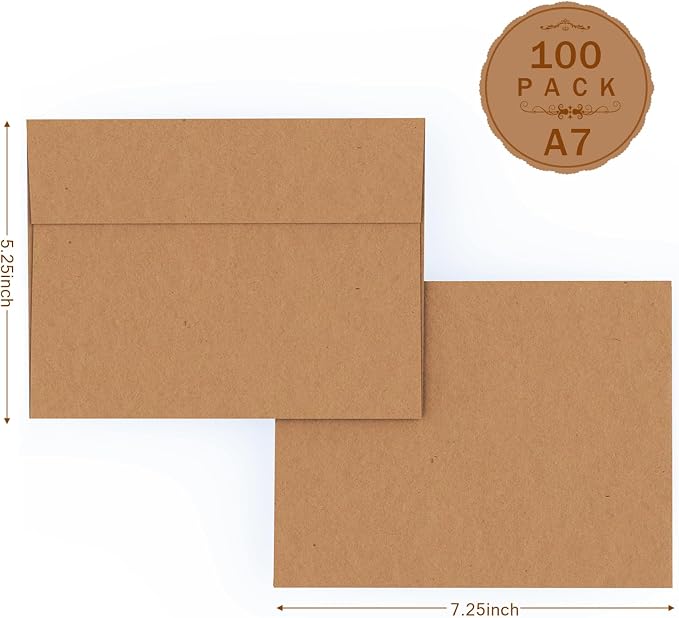 A7 Brown Kraft Envelopes Self Seal 100 Pack 120 GSM，Goefun Printable 5x7 - Image 2