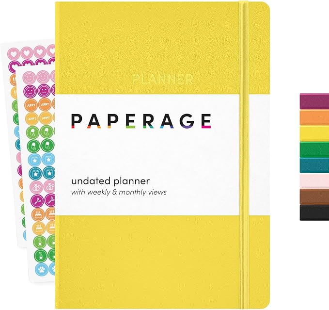 PAPERAGE Undated Weekly & Monthly Hardcover Planner, 5.6 in x 8 in, Includes by PAPERAGE