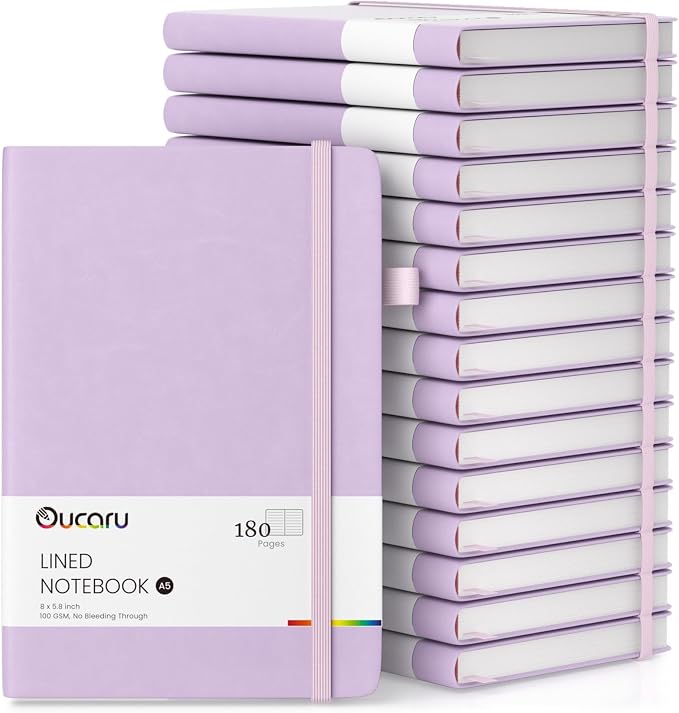 Oucaru Lined Journal Notebook, 16 Pack, 180 Pages, A5 Journals by Oucaru