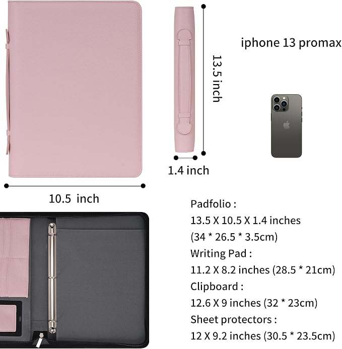 Wonderpool Travel Zippered Portfolio 3 Ring Binder A4 Padfolio Document Case - Image 6