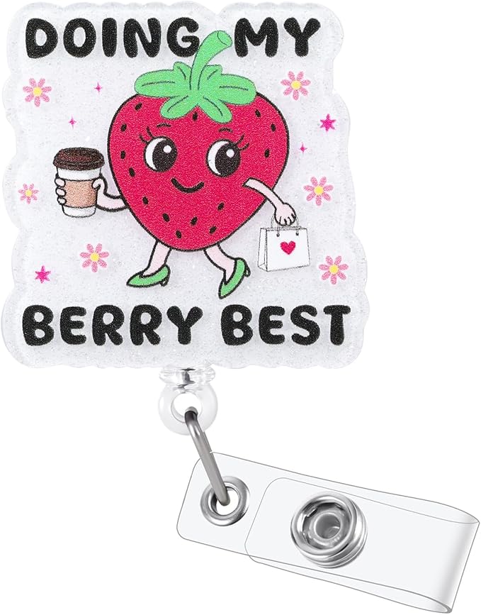 Doing My Berry Best Funny Nurse Badge Reel, Cute Strawberry Retractable ID by Unknown