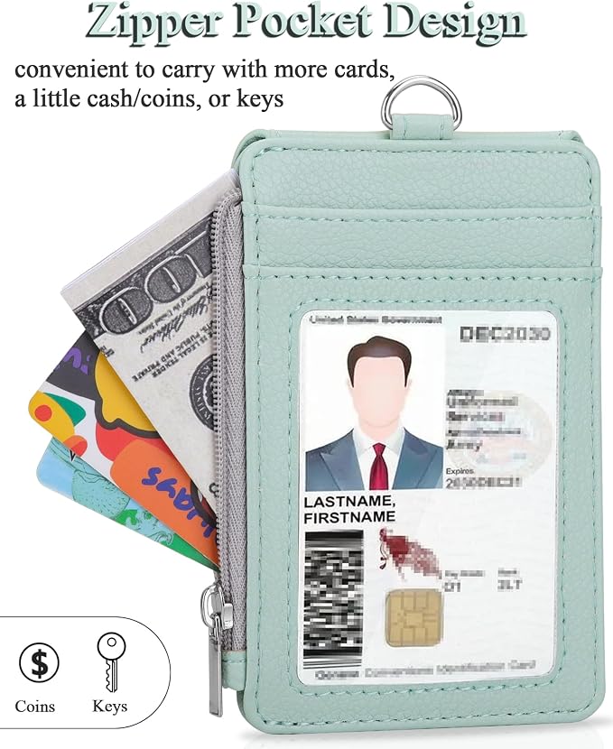 Teskyer ID Badge Holder with Lanyard, Lanyard Wallet, Lychee Mint Green | - Image 5