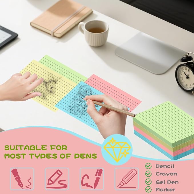 200 Count Colored Index Cards 3x5 Inch Ruled Flashcards Notecards 4 Color - Image 2