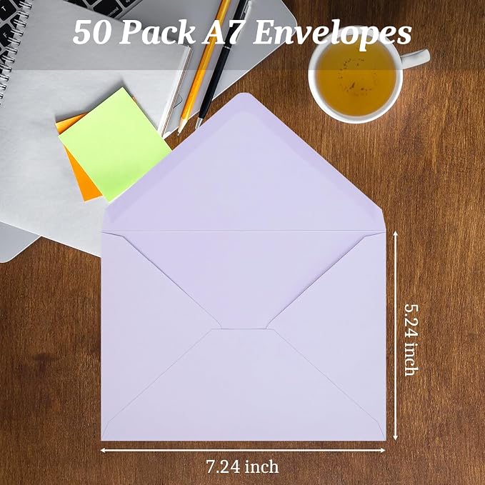 50 Pack A7 Envelopes, Light Purple Greeting Card Envelopes Self Seal, 5.24 x - Image 3