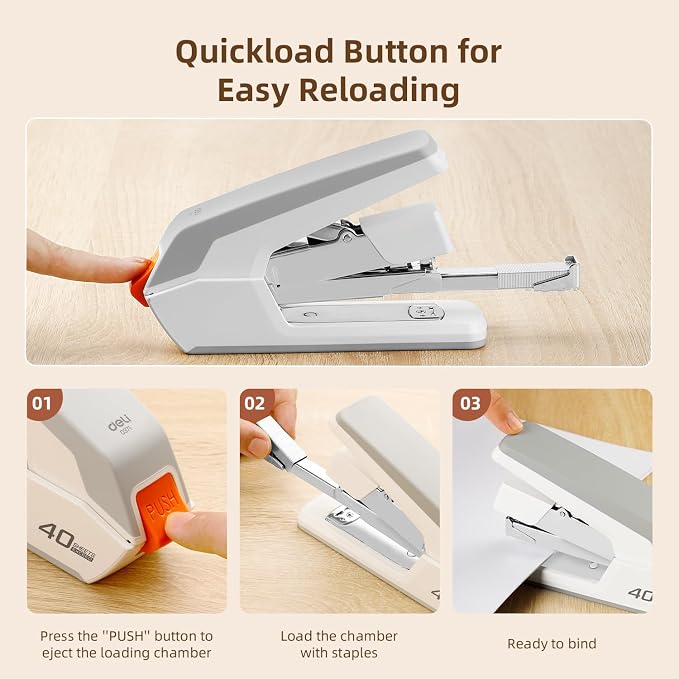 Deli Effortless Desktop Stapler, Heavy Duty Stapler, 40-50 Sheet Capacity - Image 6