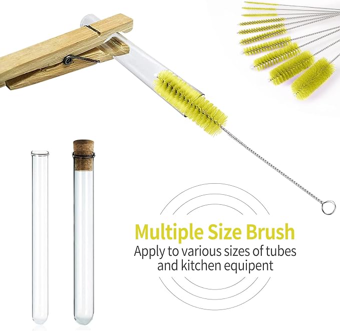 CiaraQ Bottle Cleaning Brushes, 8 Inch Nylon Tube Brush Set | Yellow Cleaner - Image 5