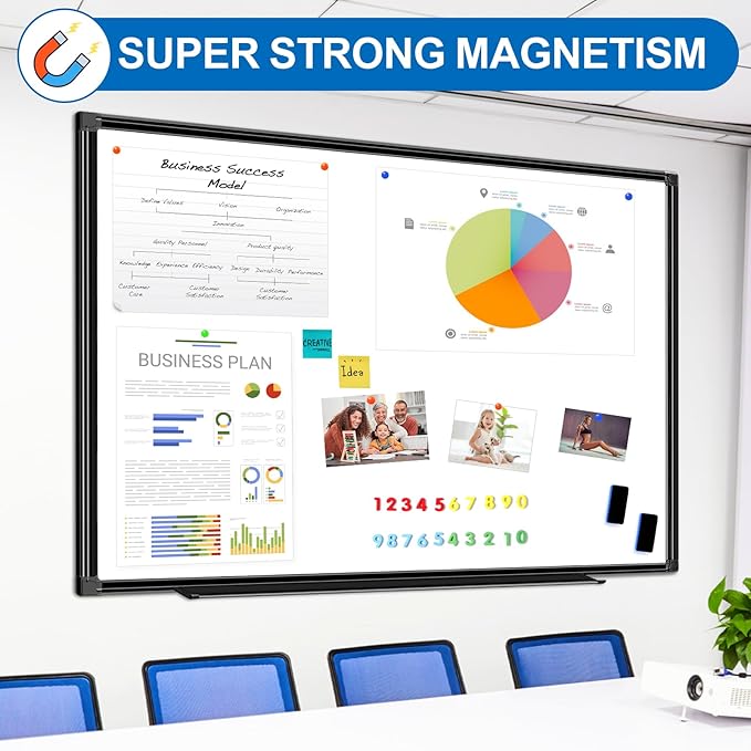 H-Qprobd Large Magnetic White Board Dry Erase Whiteboard with Black Aluminum Frame, 60"X40" Hanging White Boards for Wall with Long Pen Tray, Presentation Board for Office Classroom Home-DeskLoop Office