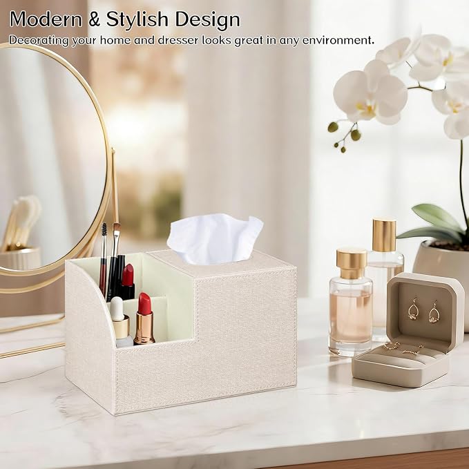 Square Tissue Box Cover with Storage, PU Leather Cube Tissue Box Holder - Image 6
