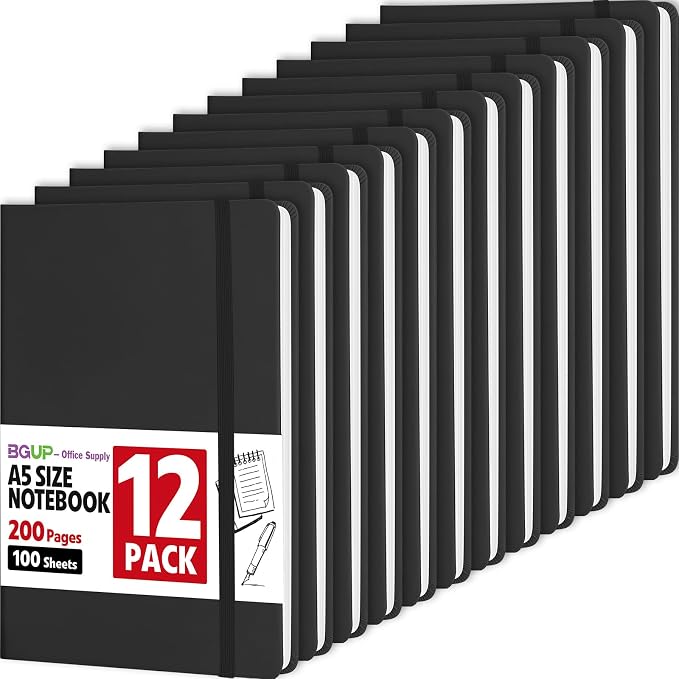 12 Pack Lined Journal Notebook for Work, 200 Pages, Medium 5.5 in x 8.3 in by BGUP