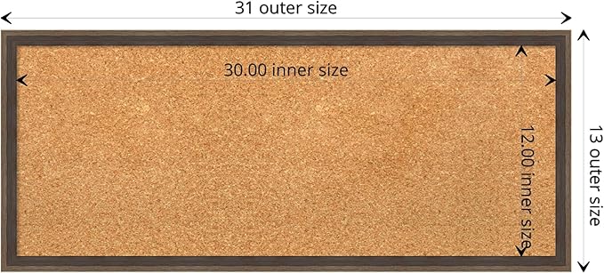 Amanti Art Natural Cork Board for Wall, 13x31 Vision Board with Brown Wood Frame, Medium Corkboard Office Decor for Home Organization, Modern Contemporary Corkboard Pinboard to display items for home-DeskLoop Office