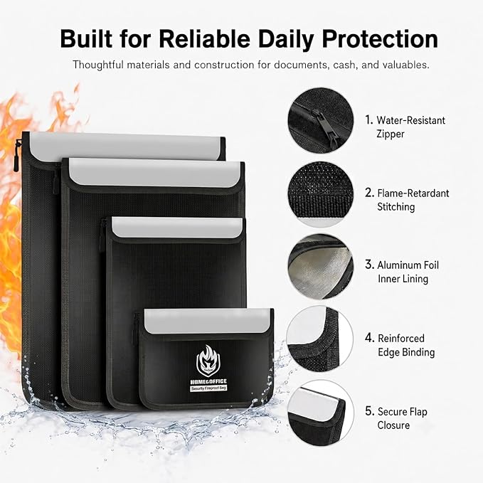 Andyer 4 Pack Fireproof Document Bags, Waterproof Document Holder | Multi-Size - Image 5
