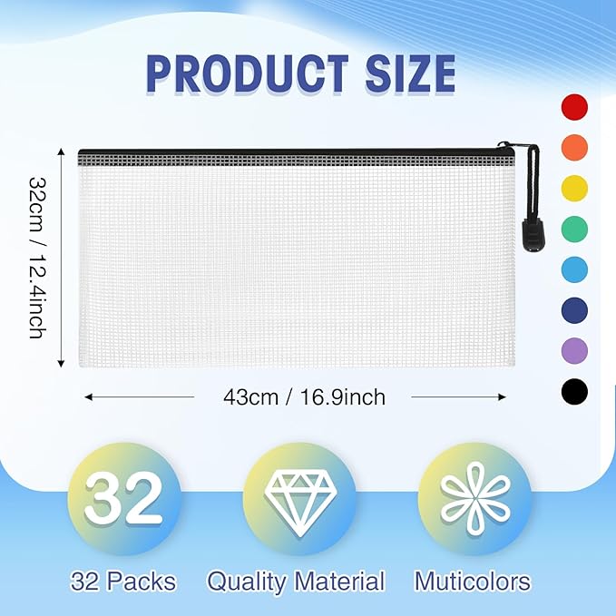 Jetec 32 Pcs Mesh Zipper Bags Toy Storage Bikini Organizer Bag Bolsas Para Guardar Trajes De Baño Waterproof Zipper Reusable Pouch Puzzle Multipurpose for Storage Office(Sweet Color,9.5 x 4.5 Inch)-DeskLoop Office