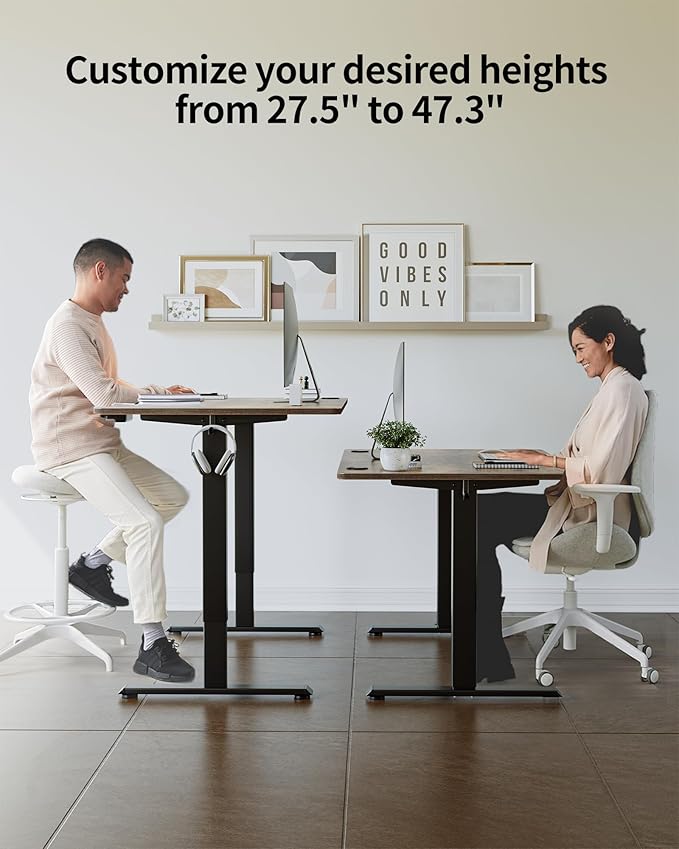 FEZIBO One-Piece Standing Desk Adjustable Height Stand up Home Office Desk, 48x24 Inch Electric Standing Computer Desk, with 4 Memory Presets, Fixable casters, Rustic Brown-DeskLoop Office