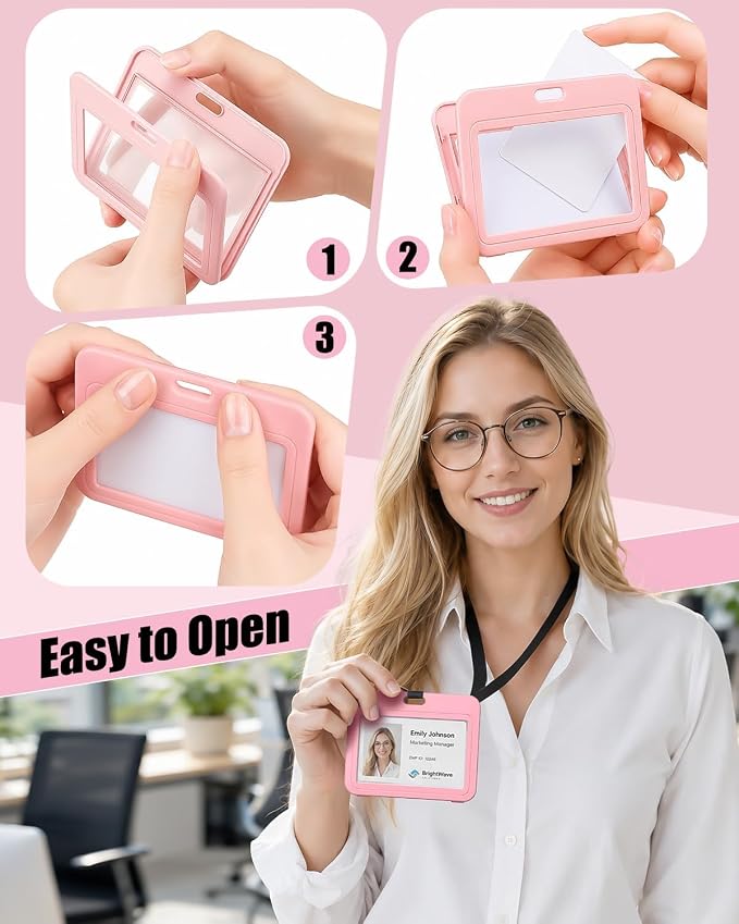Uniclife 3 Pack Pink Horizontal Badge Holders - Image 5