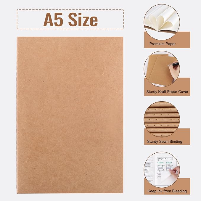 EOOUT 100pcs A5 Blank Kraft Notebooks, Journals in Bulk, Sketchbooks Bulk - Image 3