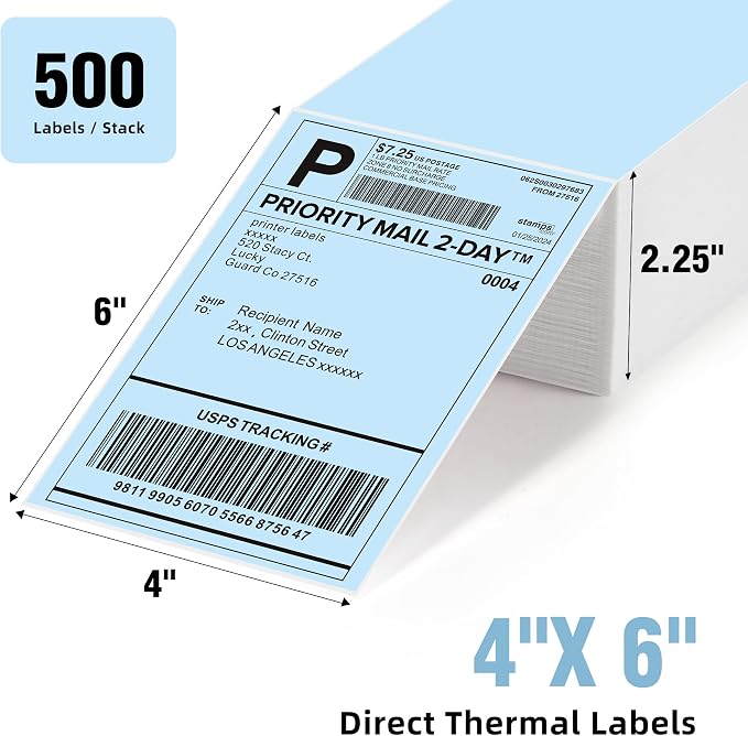 4"x6" Blue Direct Thermal Labels, 500 Fanfold Shipping & Address Label Paper - Image 2
