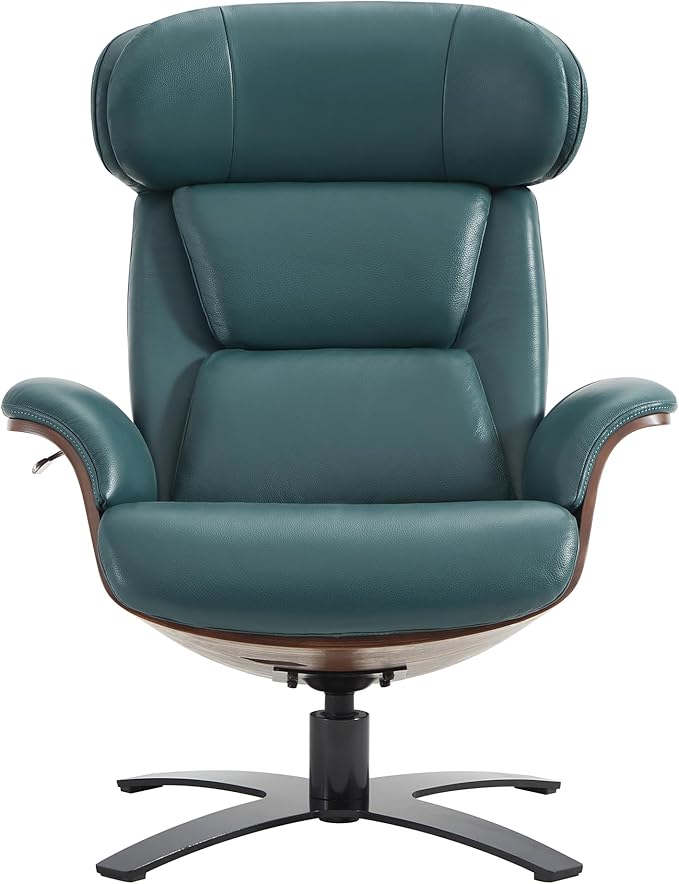 CHITA Genuine Leather Reclining Swivel Chair with Adjustable Headrest and Ottoman for Living Room, Teal-DeskLoop Office