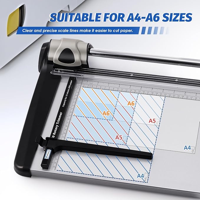 Rotary Paper Trimmer, 15 Sheets Heavy Duty Paper Trimmer, 360mm(14.17") Cutting Length, Commercial Grade Rotary Paper Cutter for Home/Office/School, Black & Silver-DeskLoop Office