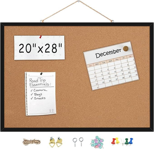 20” x 28” Cork Boards for Walls with Black Wooden Frame 1pack, Whiteboard and Cork Board Combo Double Sided Office Board for Wall Organizer, Bulletins Board Hanging Pin Board for School Home Office-DeskLoop Office