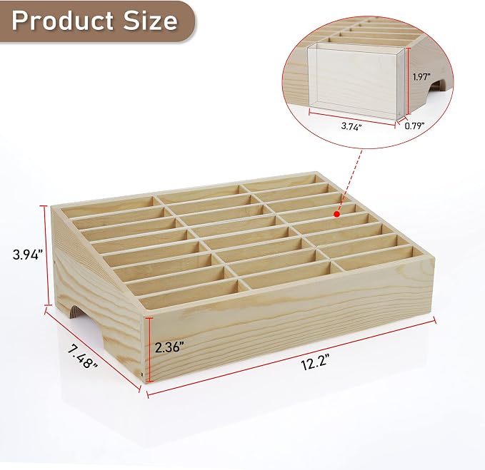 24-Grid Wooden Cell Phone Holder Desktop Organizer Storage Box - Image 2