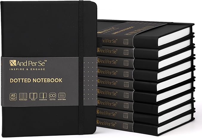 &And Per Se 10-Pack Dotted Notebooks, A5 Hardcover Dotted Journal Set, 160 Pages by AndPerSe