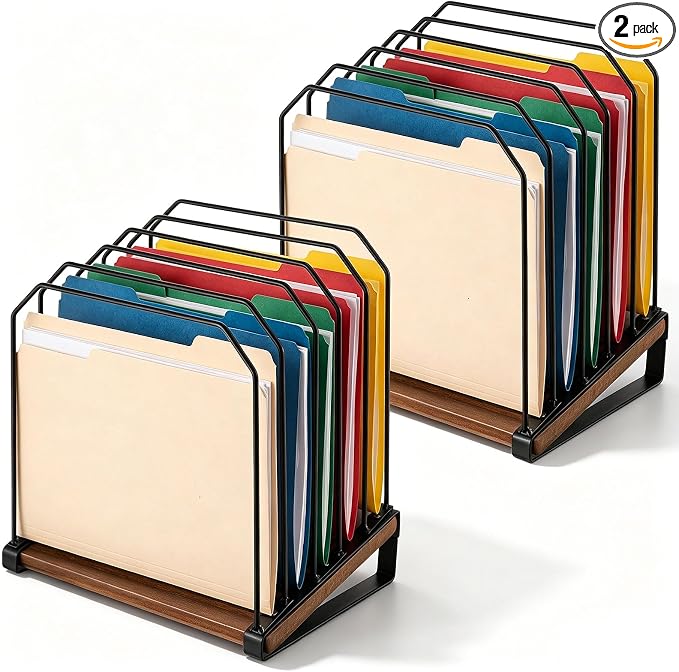 Novabright 2 Pack Inclined Desk File Organizer 5 Section Metal Vertical Folder by Unknown