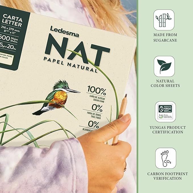 Letter Size (8.5"x11") Natural Sugarcane Pulp Printer Paper, For All Office And Photocopy Printers, Designs, Crafts (3 Reams (1500 Sheets))-DeskLoop Office