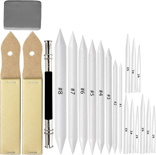 21 Pcs Blending Stumps and Tortillions Set with Sketch Sandpaper Pencil Sharpener Pointer and Pencil Extension Tool Drawing Art Kneaded Eraser for Student Sketch Drawing Set by VENCINK-DeskLoop Office