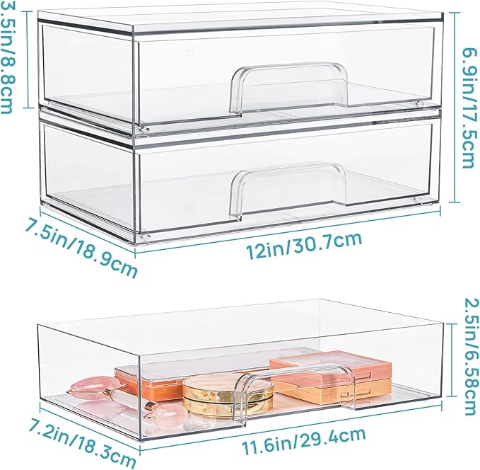 Vtopmart 12.1''W Clear Stackable Storage Drawers,8 Pack Acrylic Plastic Organizers Bins for Makeup Palettes, Cosmetics and Beauty Supplies,Ideal for Vanity, Bathroom,Cabinet,Desk Organization-DeskLoop Office