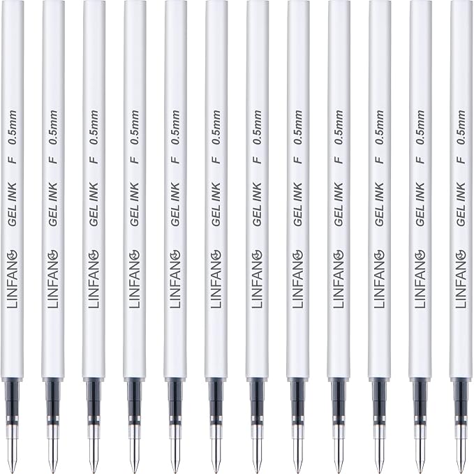 Black Gel Pens Refills, 12 Pack Retractable Gel Ink Pen Refills Bulk, Fine by LINFANC
