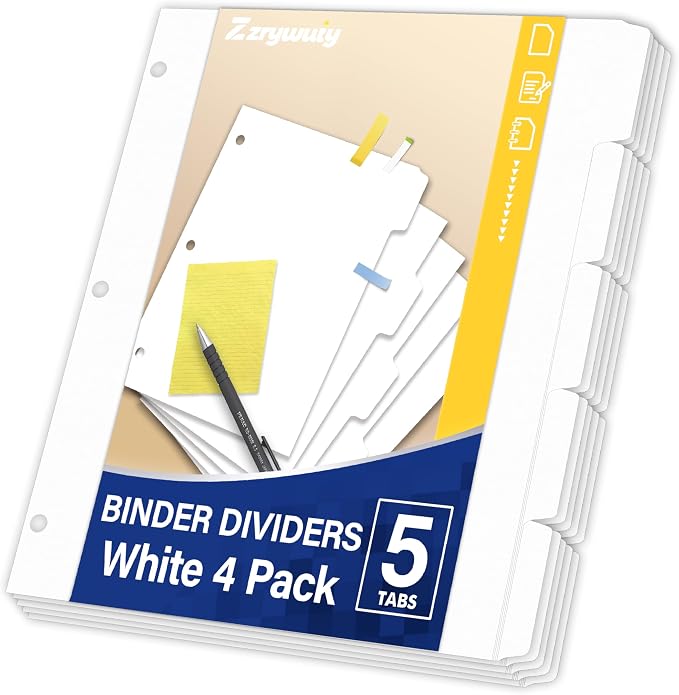 Binder Dividers with Tabs for 3 Ring Binder, 8.5 x 11 Paper Binder Dividers by Zzrywuty