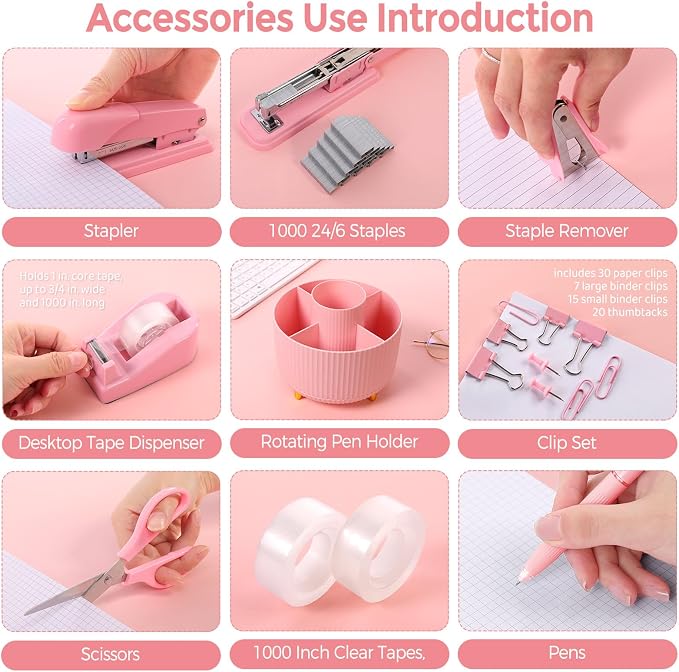SKYDUE Pink Office Supplies Set, Pencil Holder - Image 3