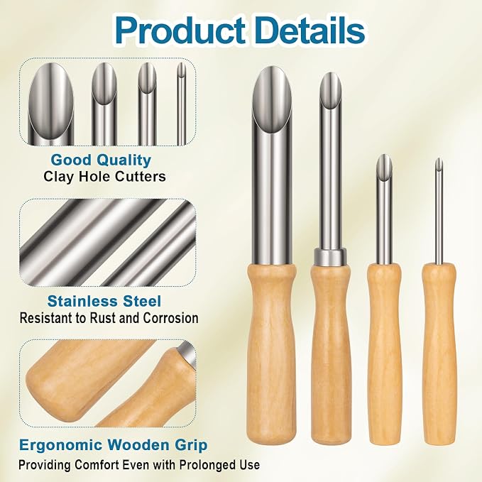 Amrules Clay Tools Kit, Wooden Handle and Stainless Steel Sculpting Tools Kit - Image 3
