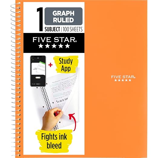 Five Star Spiral Notebook + Study App, 1 Subject, Graph Ruled Paper, 8-1/2" x by Unknown