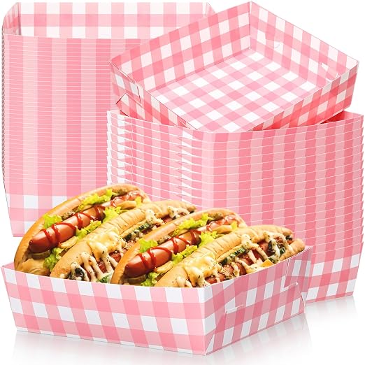 Suclain 36 Pack Light Pink and White Gingham Paper Trays 5 lb Grease Resistant by Suclain