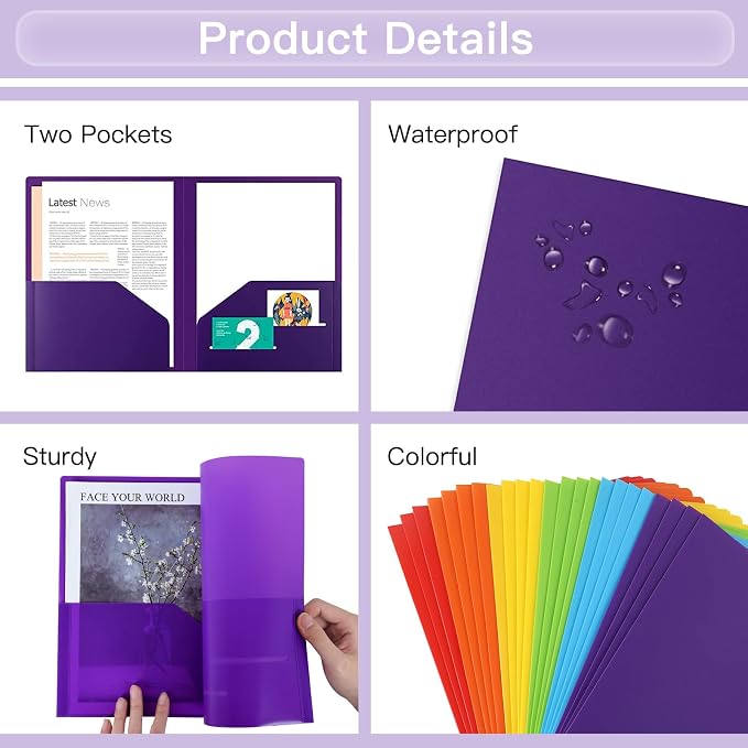 EOOUT 24pcs Folders with Pockets, Plastic Pocket Folders, 2 Pocket Folders with - Image 3