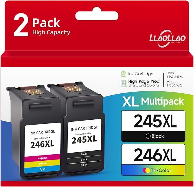 LLAOLLAO Remaunfactured Ink Cartridge Replacement for Canon 245XL 246XL Combo Pack PG-245 CL-246 for Pixma MX490 MX492 TR4520 MG2522 TS3322 TS202 TR4522 MG2920 Printer (1 Black, 1 Color)-DeskLoop Office
