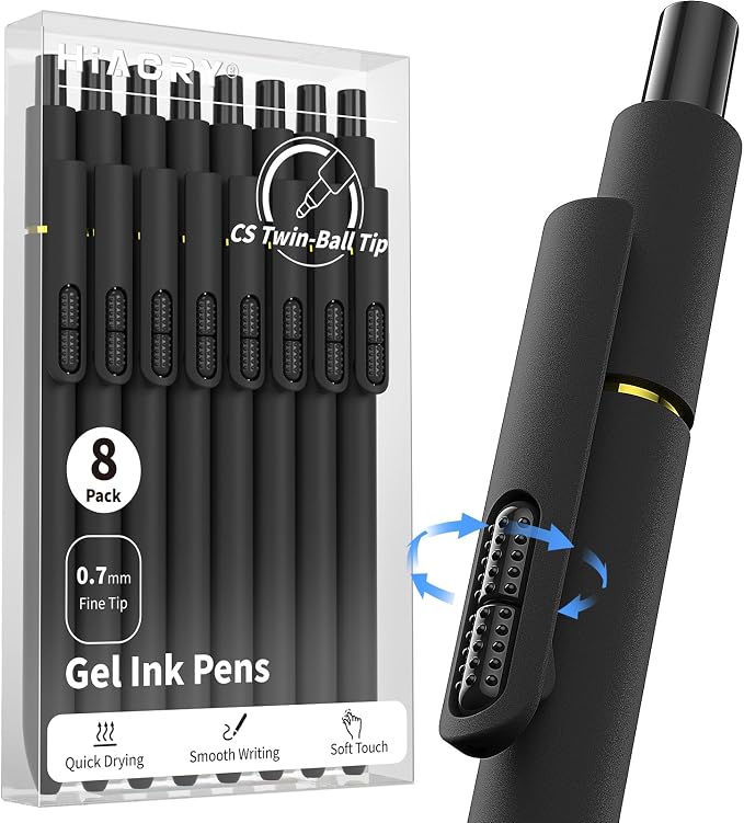 Hiacry 8 Pcs Gel Pens, Quick-Dry Long Lasting Black Ink-0.7 MM Fine Point | - Image 9