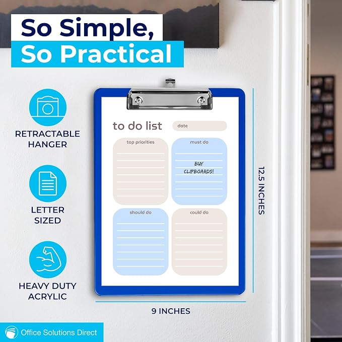 Blue Plastic Clipboard with Low Profile Clip - Image 2