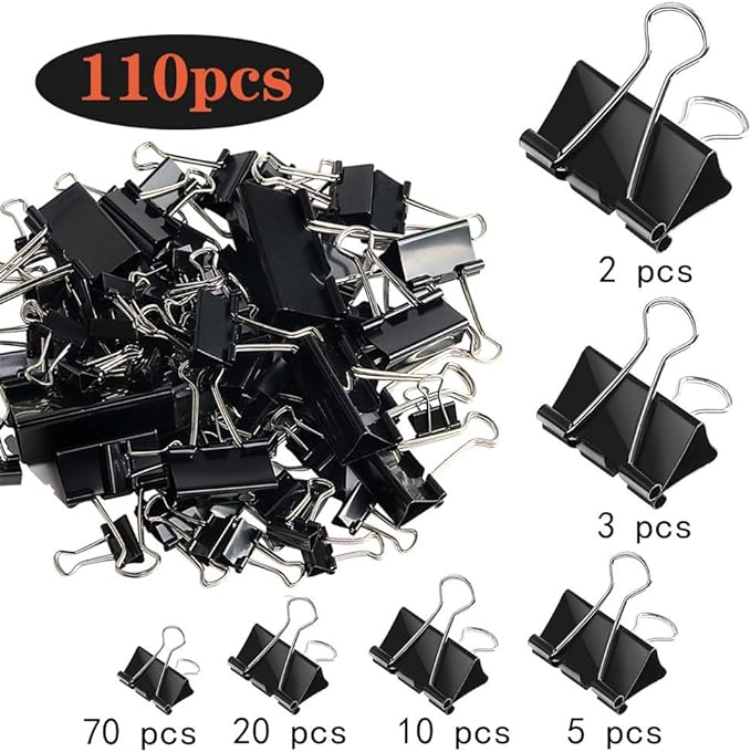 SANNIX 110 PCS Binder Clips Assorted Sizes, X Large, Large, Medium, Small, Mini and Micro, Binder Clips Paper Clamps for Office Home School-DeskLoop Office