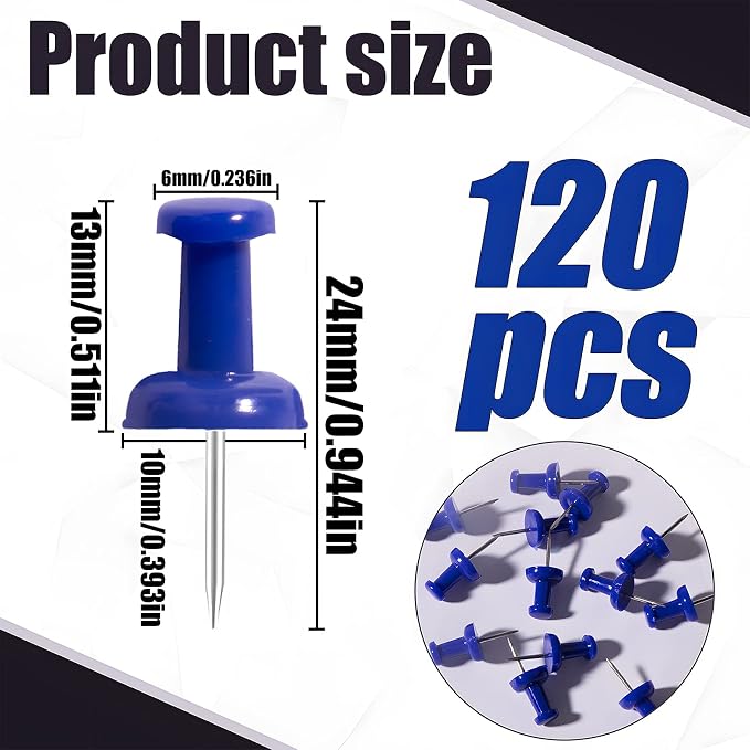 VAPKER Push Pins Tacks 120Pcs Solid Blue Thumb Tacks Larger Size Pin Map Tacks - Image 2